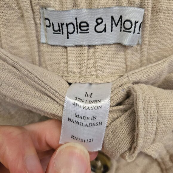 Women's M Beige Linen Blend Button MIni Skirt Preppy School Summer - Picture 3 of 5